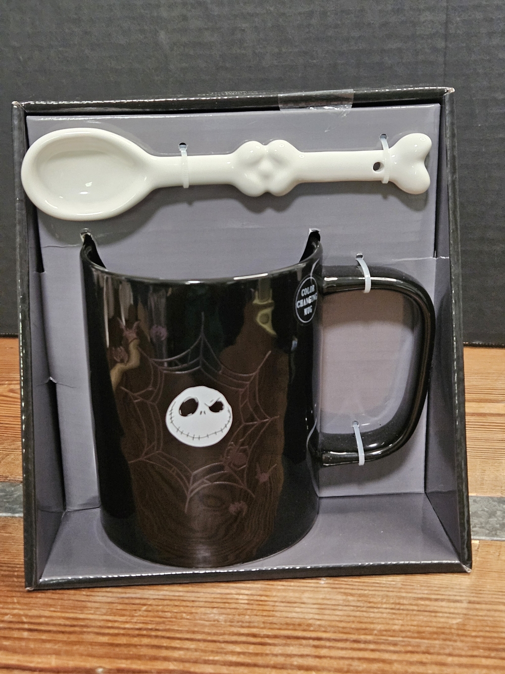 Rae Dunn Black Color-Changing Mug with White Bone Spoon